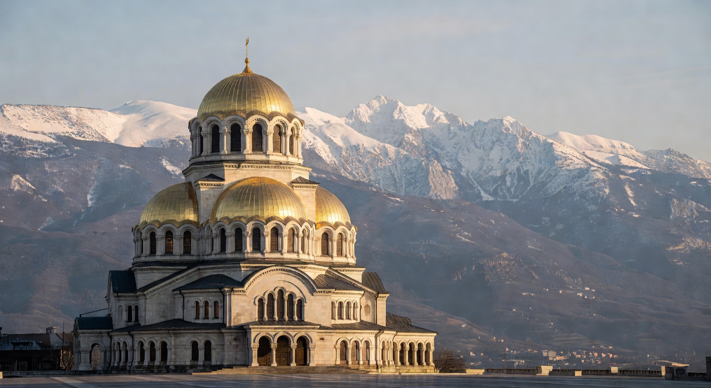 Sofia Alexander Nevsky Cathedral golden domes with Vitosha Mountain behind